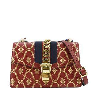 Gucci  Sylvie Small Printed Leather Satchel Bag Red 524405